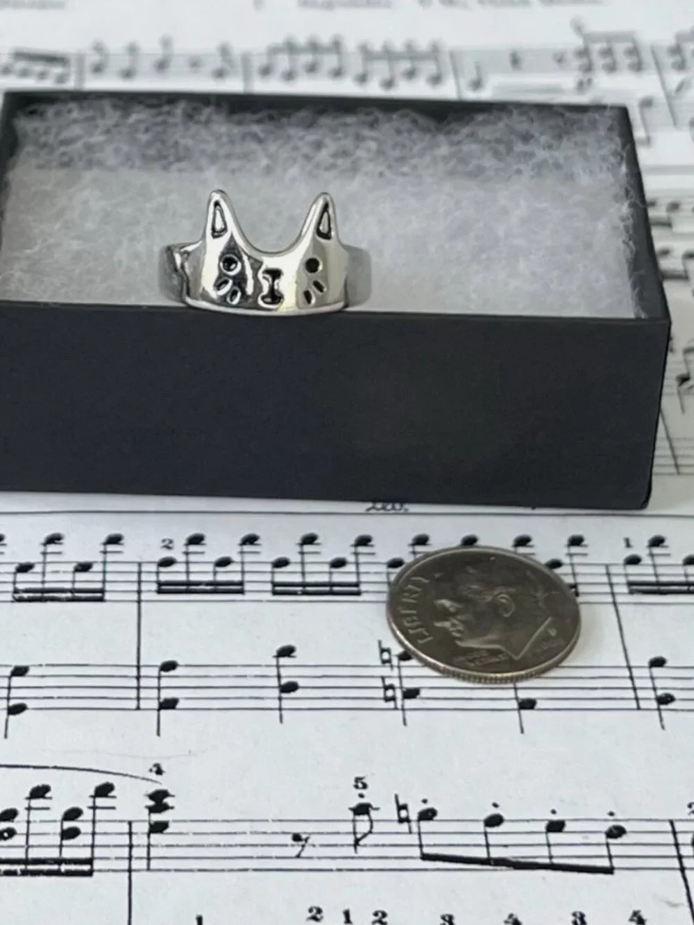 Cute Cat Face Ring Silver Tone Enamel Kitty Adjustable Style